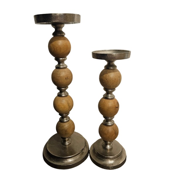 Wood Bead Candle Holders - Set of 2 - Farmhouse Decor - Home Decor‎ - Picture 3 of 9
